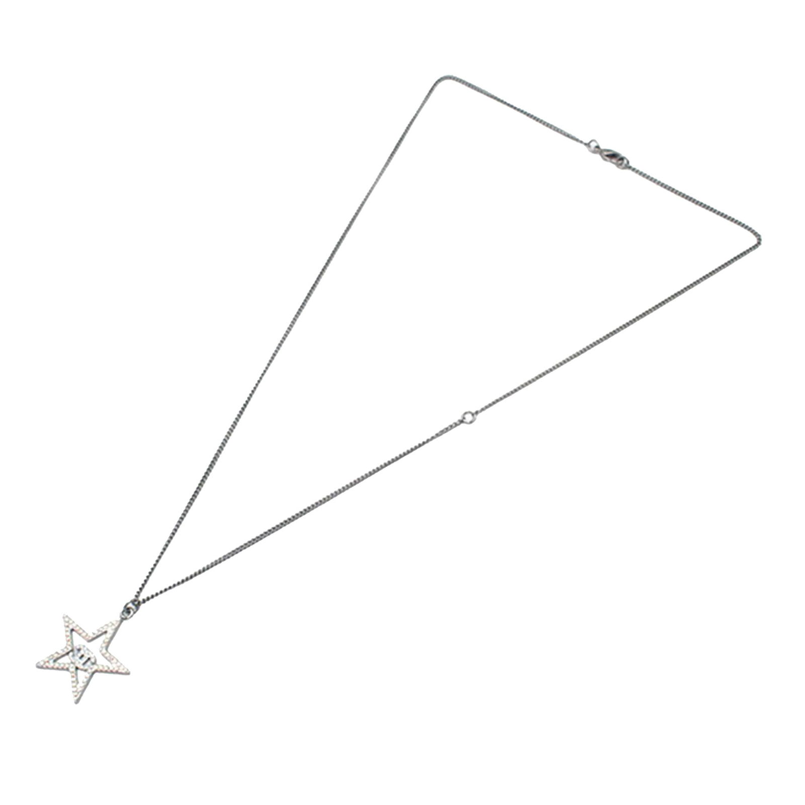 Chanel Silver Tone Crystal Star Pendant Necklace with CC Logo (1 of 9)