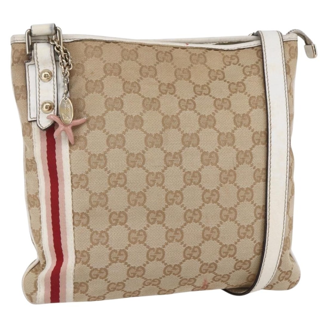 Gucci Jolicoeur Canvas Messenger Bag for Women Beige 26cm x 23cm x 26cm: Gucci Jolicoeur Canvas Messenger Bag for Women Beige 26cm x 23cm x 26cm The Gucci Jolicoeur Messenger Bag features beige GG canvas material designed for women. This pre-owned bag offers a practical si