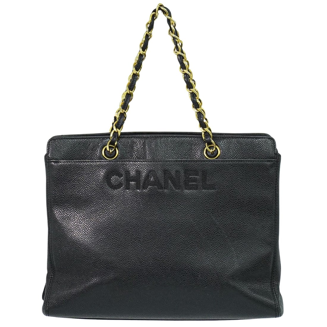 Chanel Caviar Leather Vintage Tote with Logo Chain Detail (1 of 18)