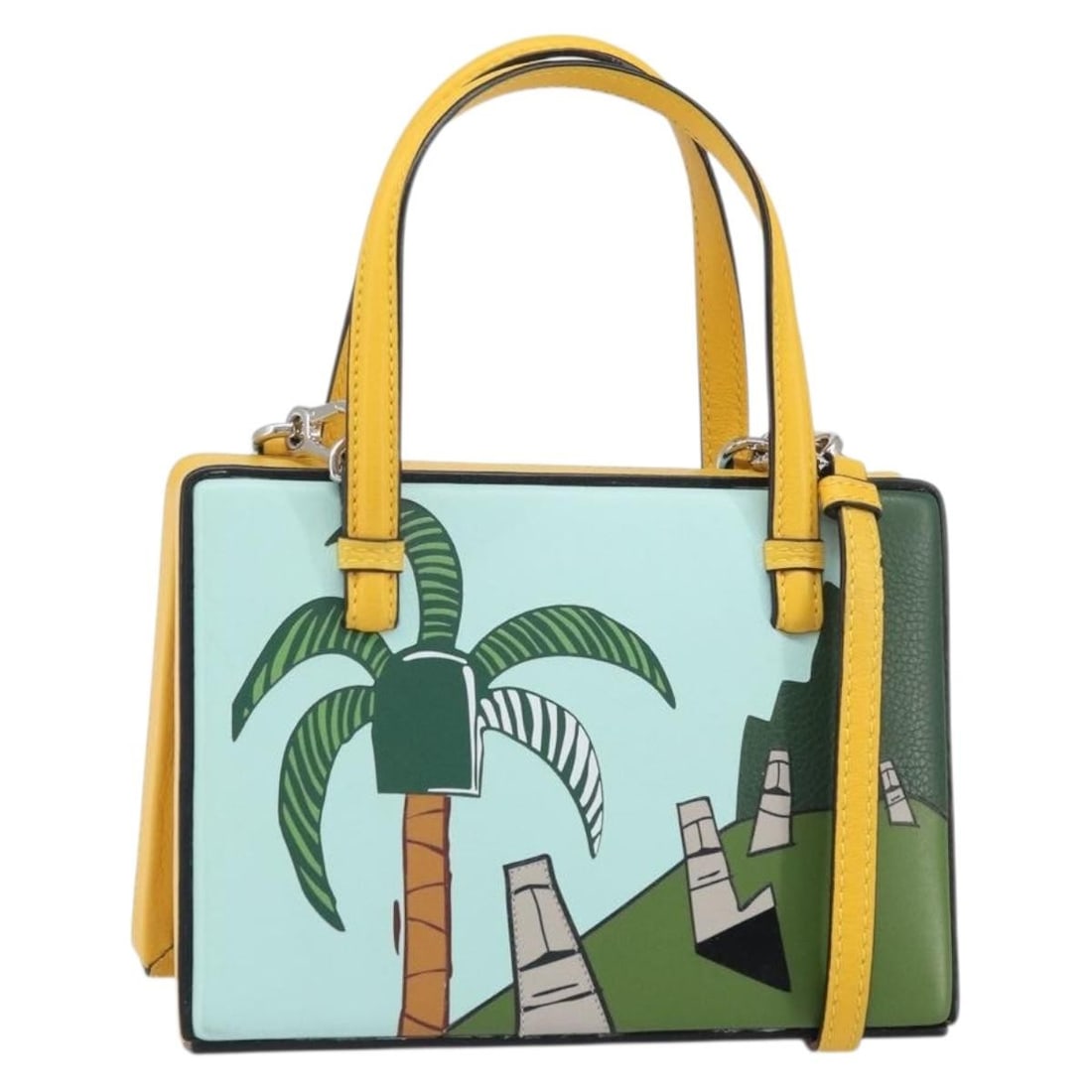 LOEWE Postal Small Yellow Silver Leather 2way Handbag with Shoulder Strap: LOEWE Postal Small Yellow Silver Leather 2way Handbag with Shoulder Strap This LOEWE Postal Small handbag is crafted from high-quality yellow and silver leather and offers versatile 2-way carrying opt