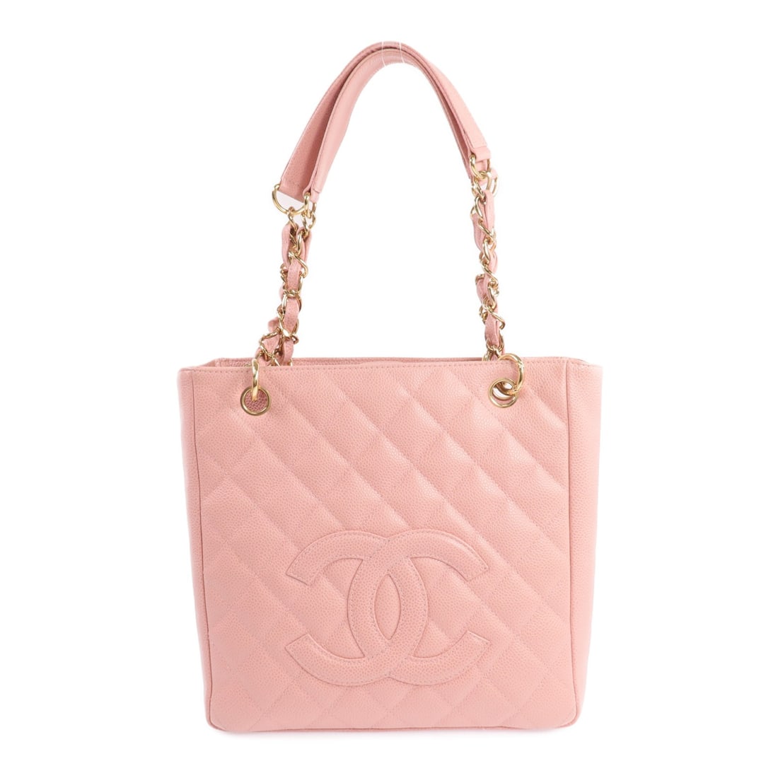 Pink Calfskin Chanel PST Petite Shopping Tote with Gold Tone CC Hardware: Pink Calfskin Chanel PST Petite Shopping Tote with Gold Tone CC Hardware This CHANEL PST Petite Shopping Tote is crafted from pink calfskin leather and features the iconic CC logo. Designed as a shoul