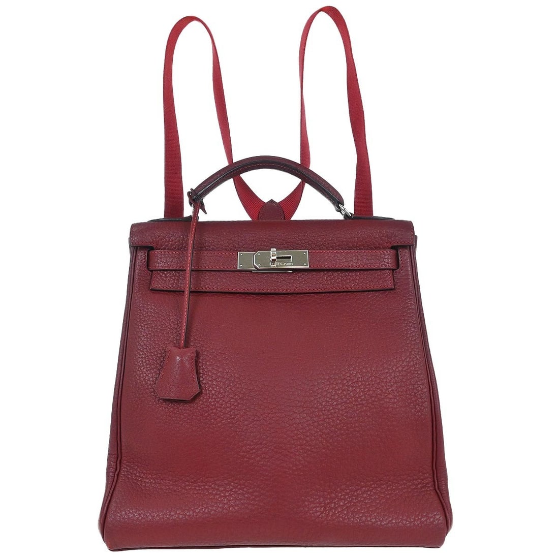 Hermes Kelly Ado Red Leather Backpack 26cm for Women: Hermes Kelly Ado Red Leather Backpack 26cm for Women The Hermes Kelly Ado Backpack in red leather is a stylish and functional accessory designed for women. Crafted in France, this pre-owned backpack f