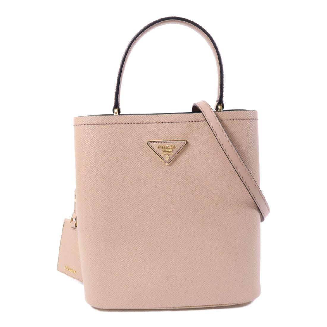 Prada Panier Saffiano Leather Pink 2way Shoulder Bag 1BA212 with Gold Hardware: Prada Panier Saffiano Leather Pink 2way Shoulder Bag 1BA212 with Gold Hardware This Prada Panier 2-way shoulder bag is crafted from Saffiano leather in a dusty pink color. The bag features a versatile