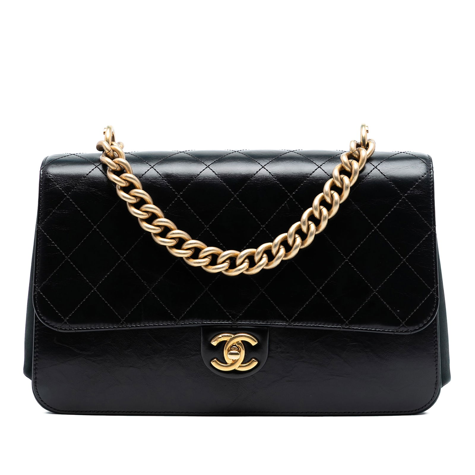 Chanel Paris Cosmopolite Aged Calfskin Quilted Flap Crossbody Bag Black: Chanel Paris Cosmopolite Aged Calfskin Quilted Flap Crossbody Bag Black This Chanel Paris Cosmopolite Aged Calfskin Straight Lined Flap crossbody bag features a quilted lambskin leather body, a leathe