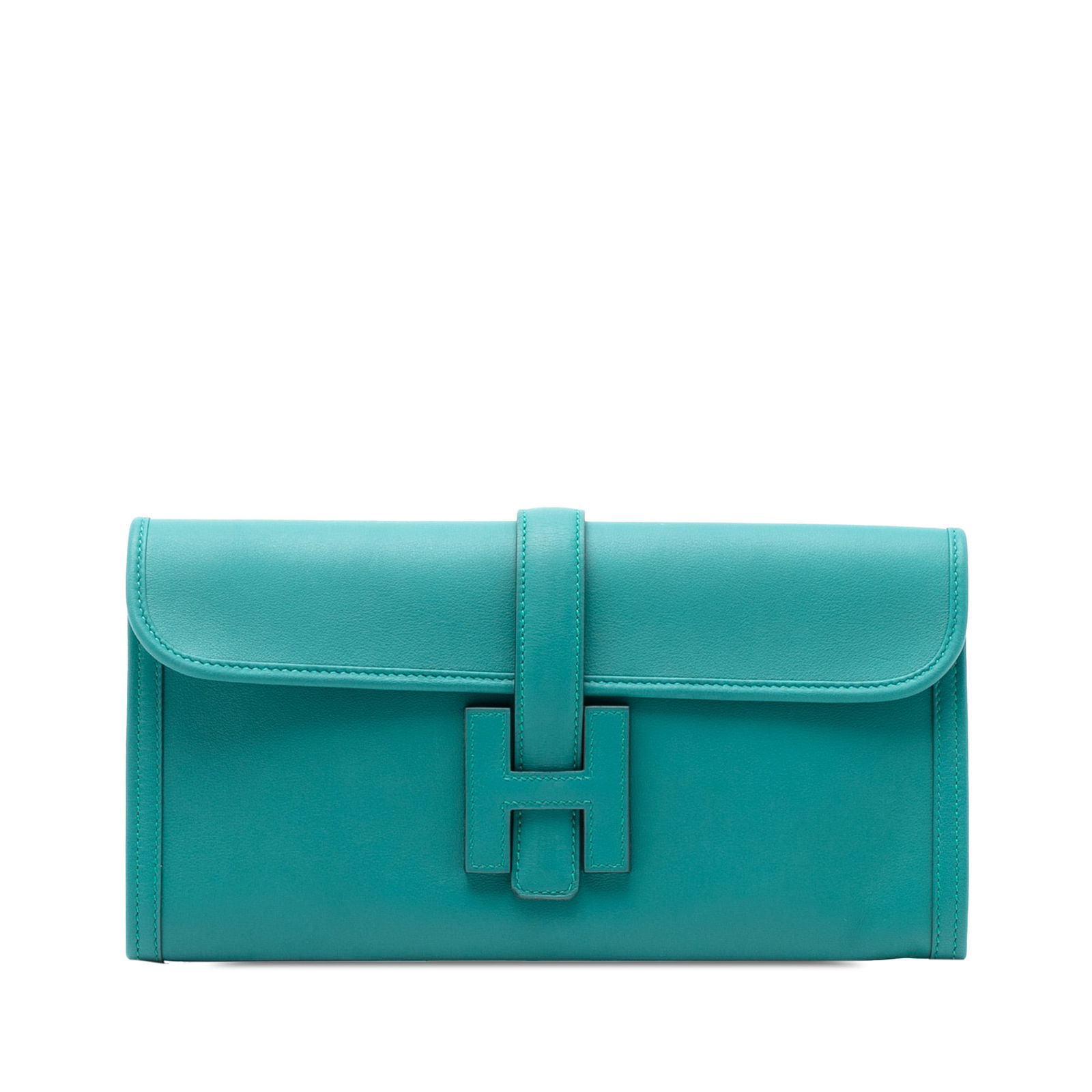 Hermes Jige Elan 29 Lagon Blue Swift Leather Clutch Bag: Hermes Jige Elan 29 Lagon Blue Swift Leather Clutch Bag The Hermes Jige Elan 29 is crafted from Swift leather in a distinctive Lagon blue shade. It features a front flap with a pull-through closure, c