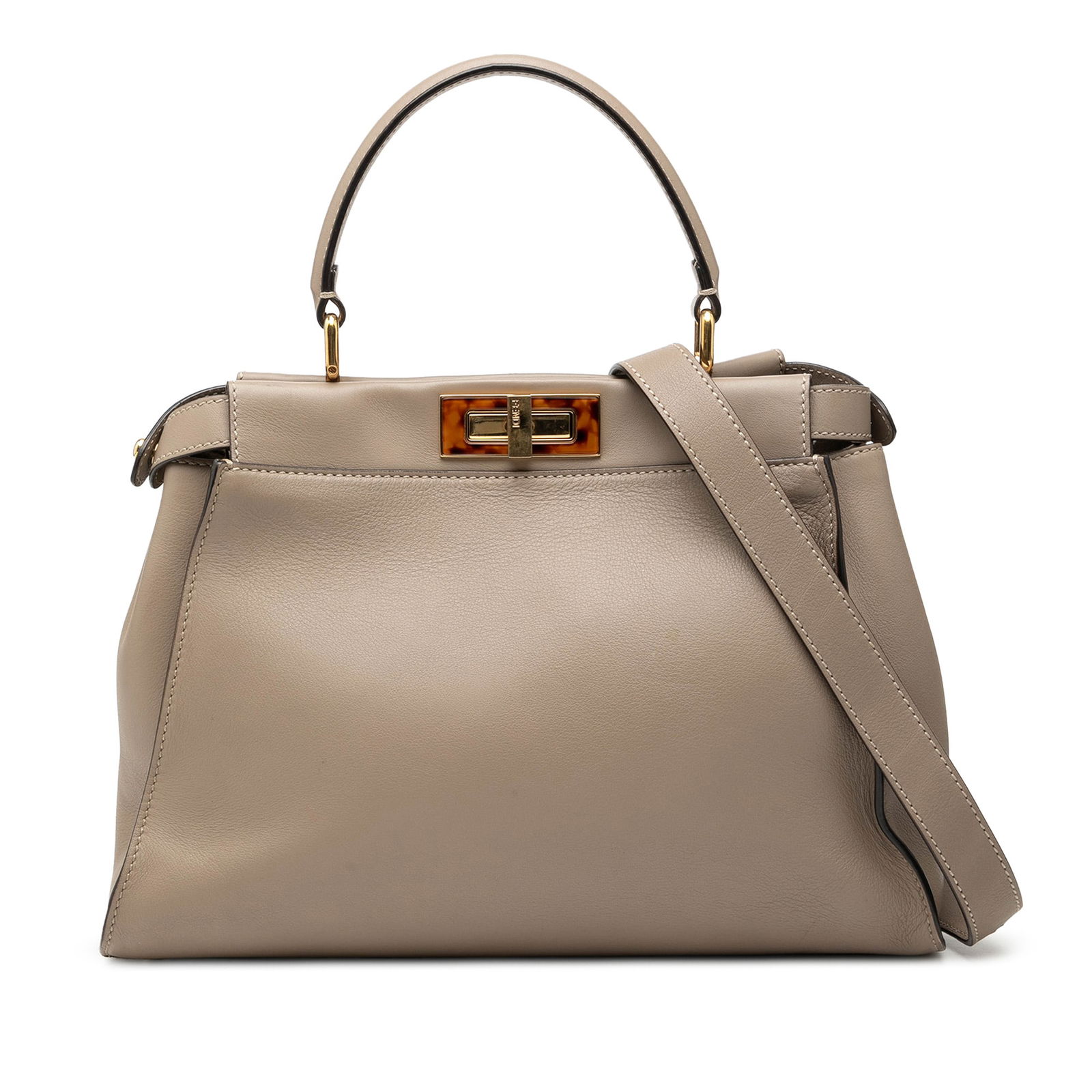 Fendi Peekaboo Selleria Medium Brown Leather Satchel with Detachable Strap: Fendi Peekaboo Selleria Medium Brown Leather Satchel with Detachable Strap The Fendi Medium Leather Selleria Peekaboo Iconic Satchel features a brown leather body, a flat leather handle, and a detacha