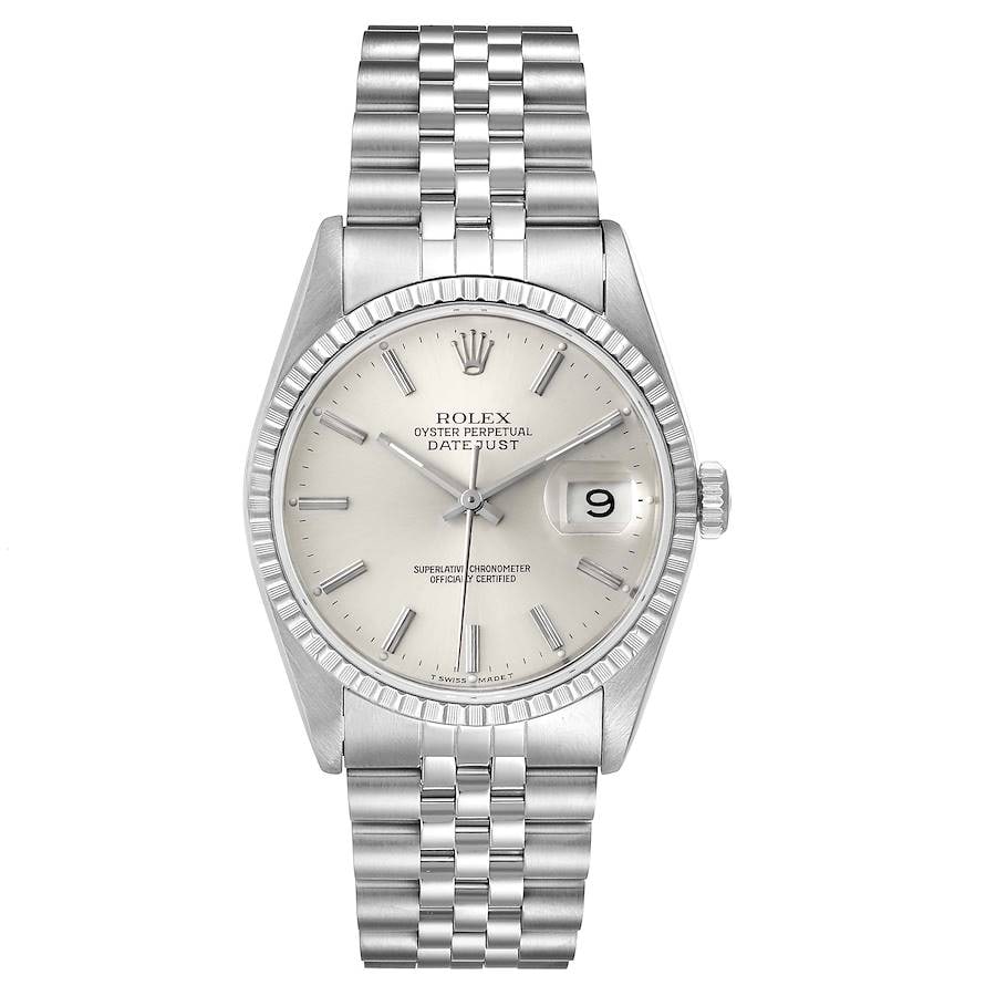 1993 Datejust Ref 16220 Jubilee Bracelet Silver Dial Includes Papers: 1993 Datejust Ref 16220 Jubilee Bracelet Silver Dial Includes Papers This Rolex Datejust watch features a silver stick dial, an engine turned bezel, and a Jubilee bracelet. It is from the 1993 collect