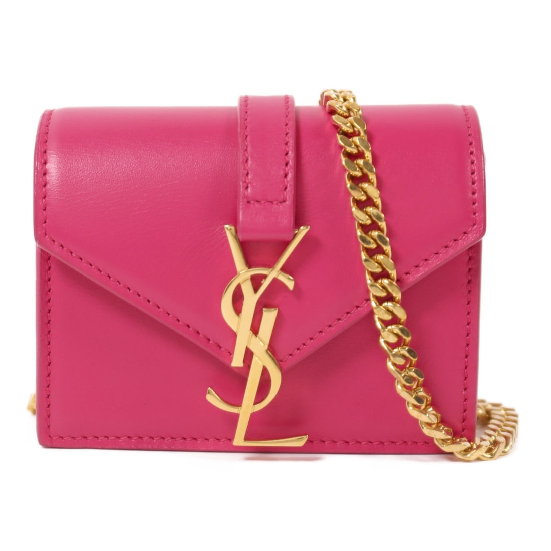 Yves Saint Laurent Pink Calfskin Chain Shoulder Bag with Gold Hardware: Yves Saint Laurent Pink Calfskin Chain Shoulder Bag with Gold Hardware This Saint Laurent YSL chain shoulder bag is crafted from pink calfskin leather, offering a stylish and compact accessory for eve