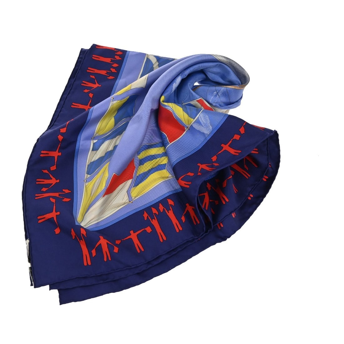 Blue Silk Scarf by Hermes Carre 90 Square 90cm France: Blue Silk Scarf by Hermes Carre 90 Square 90cm France Hermes Carre 90 scarf crafted from silk features a vibrant multicolor design. This accessory is designed for women and showcases a blue base. It i