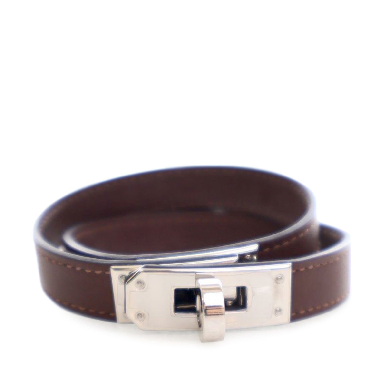 Hermes Kelly Double Tour Brown Swift Leather Bracelet with Palladium Hardware (1 of 8)