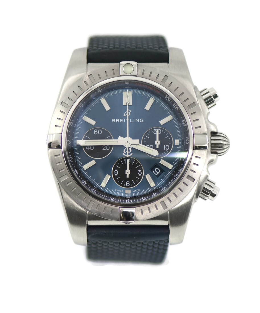 Breitling Chronomat AB0115 Stainless Steel Watch Blue Dial with Box and Papers: Breitling Chronomat AB0115 Stainless Steel Watch Blue Dial with Box and Papers Discover the elegance of the Breitling Chronomat Stainless Steel Watch (Model AB0115). This exquisite wristwatch features