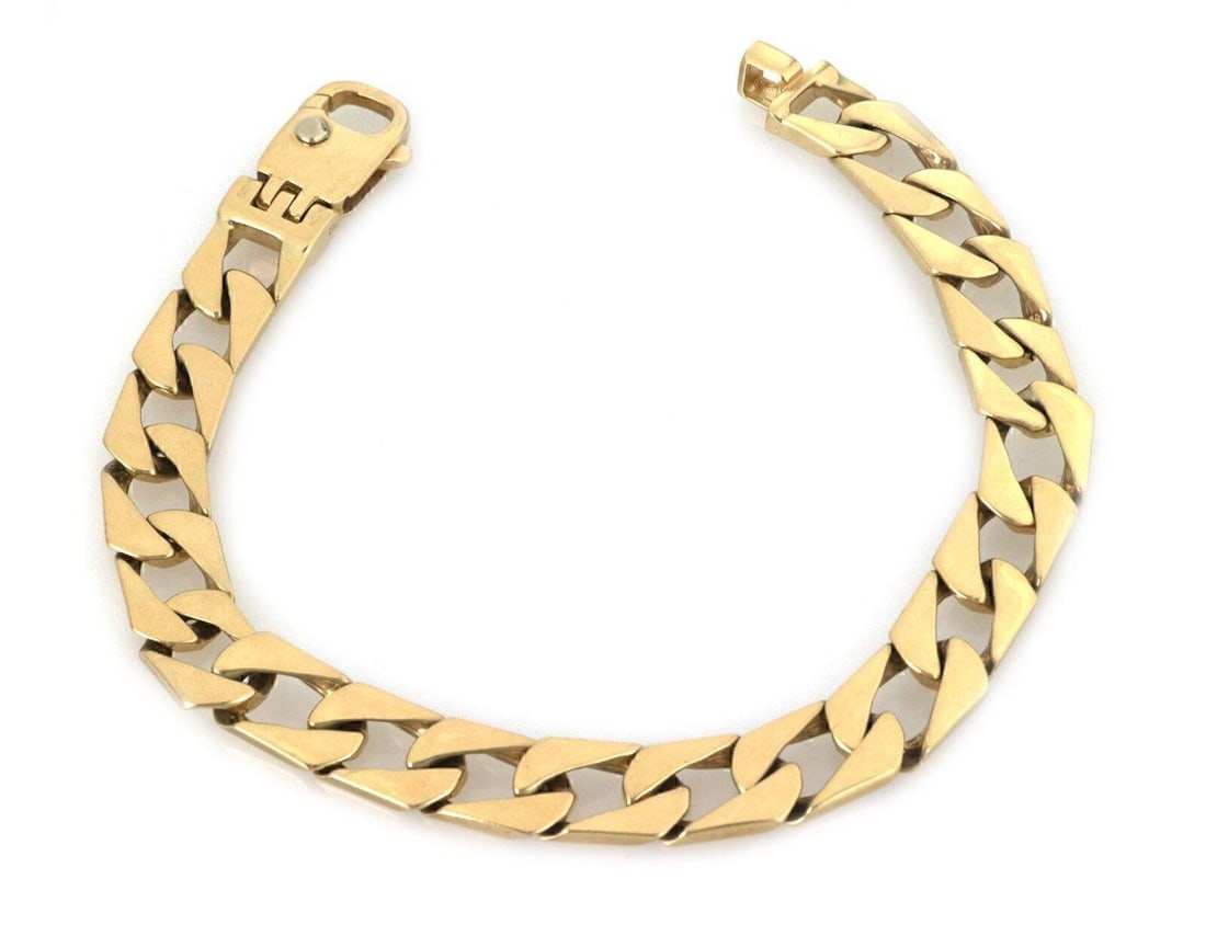 Wide 14k Yellow Gold Flat Curb Link Bracelet 8.5 Inch (1 of 6)