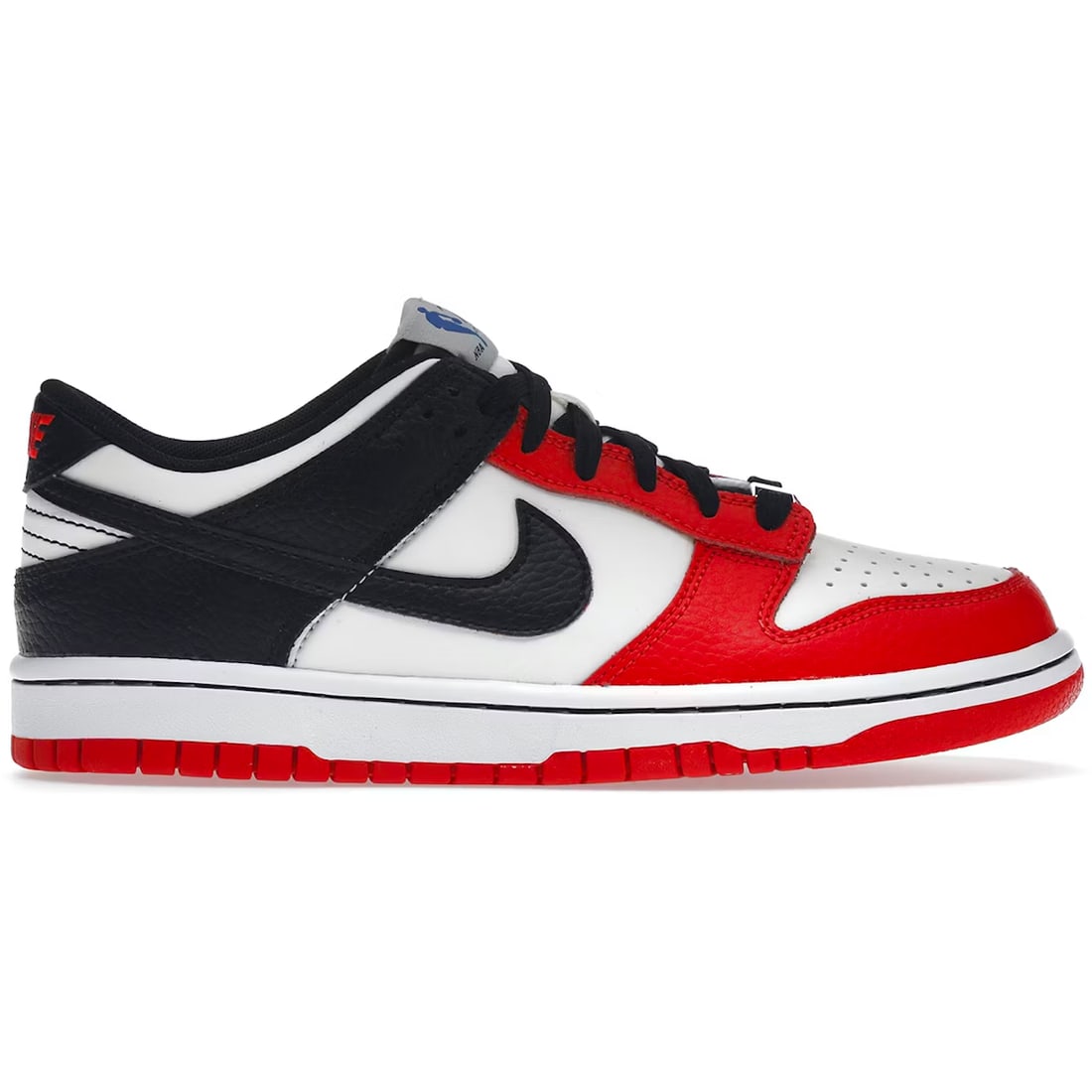 Dunk Low EMB Chicago Edition NBA 75th Kids Sneakers by Nike: Dunk Low EMB Chicago Edition NBA 75th Kids Sneakers by Nike The Nike Dunk Low EMB NBA 75th Anniversary Chicago (GS) is an authentic, un-used pair of sneakers celebrating the NBA's 75th anniversary. Th