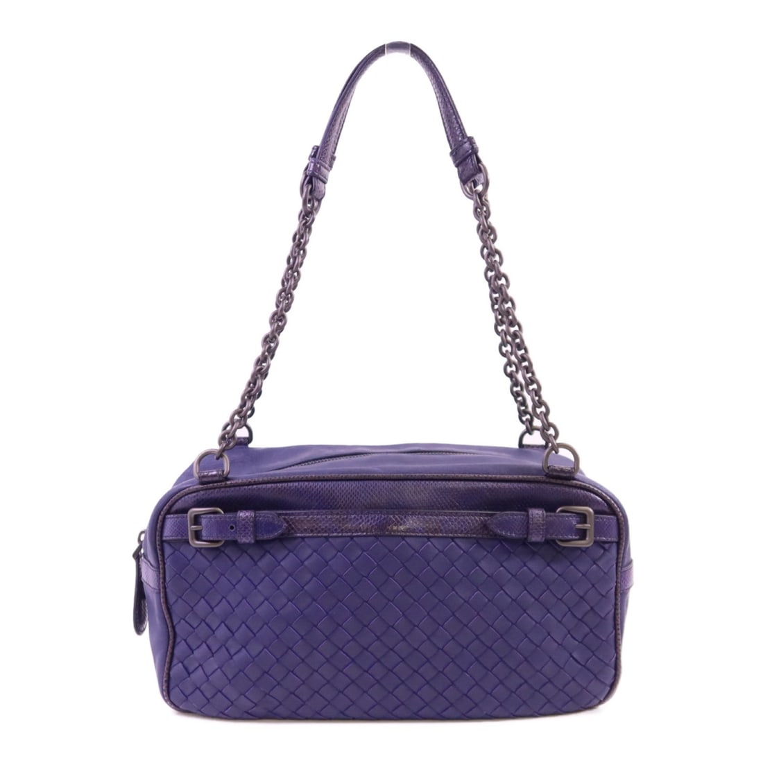 Intrecciato Leather Shoulder Bag by Bottega Veneta in Purplish Blue (1 of 12)
