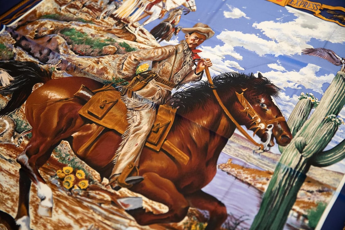 Hermes Pony Express Navy Blue Silk Scarf 35x35 inches - 2