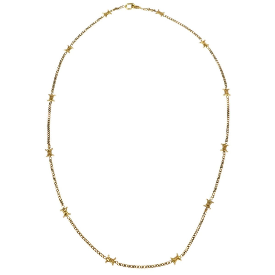 Celine Macadam Gold Plated Chain Necklace from Italy: Celine Macadam Gold Plated Chain Necklace from Italy This Celine necklace features a gold-plated chain design in the iconic Macadam style. Crafted in Italy, it offers a sophisticated look with its ele