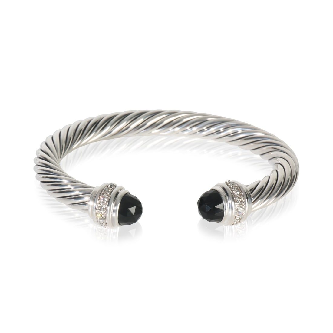Sterling Silver Bracelet With Onyx and Diamonds Cable Classic Collection (1 of 5)