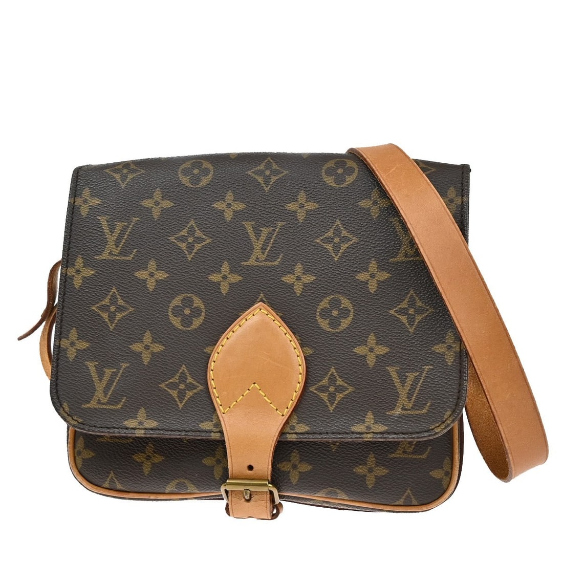Louis Vuitton Monogram Canvas Brown Cartouchiere Purse 21cm by 18cm: Louis Vuitton Monogram Canvas Brown Cartouchiere Purse 21cm by 18cm This Louis Vuitton Cartouchiere handbag is crafted from monogram canvas in a brown color, designed for women. It features a compact