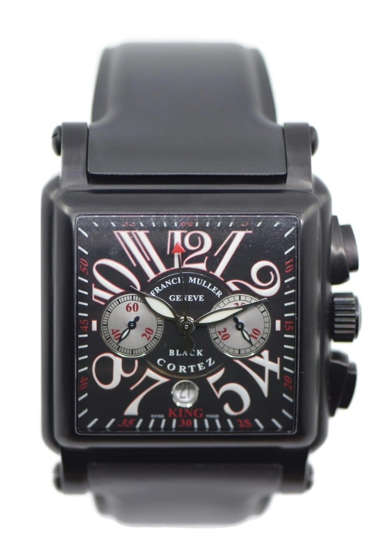 Franck Muller King Cortez Black Stainless Steel Watch 10000KCCNR with Box and Papers: Franck Muller King Cortez Black Stainless Steel Watch 10000KCCNR with Box and Papers Discover the elegance of the Franck Muller King Cortez wristwatch, a stunning blend of style and craftsmanship. Thi
