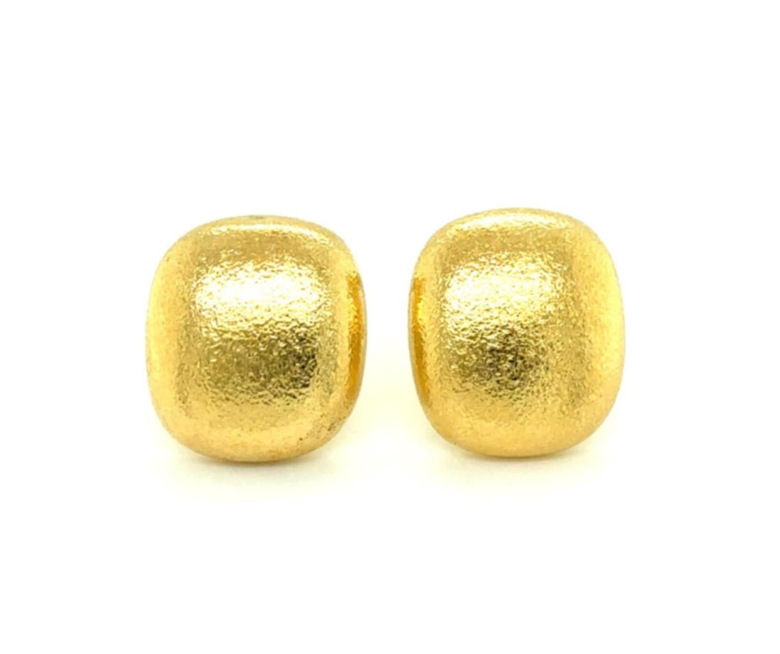 Vintage 1980s 18k Yellow Gold Cushion Dome Earrings by Tiffany & Co.: Vintage 1980s 18k Yellow Gold Cushion Dome Earrings by Tiffany & Co. This authentic vintage pair of Tiffany & Co. stud earrings from the 1980s is expertly crafted in solid 18k yellow gold. Featuring a