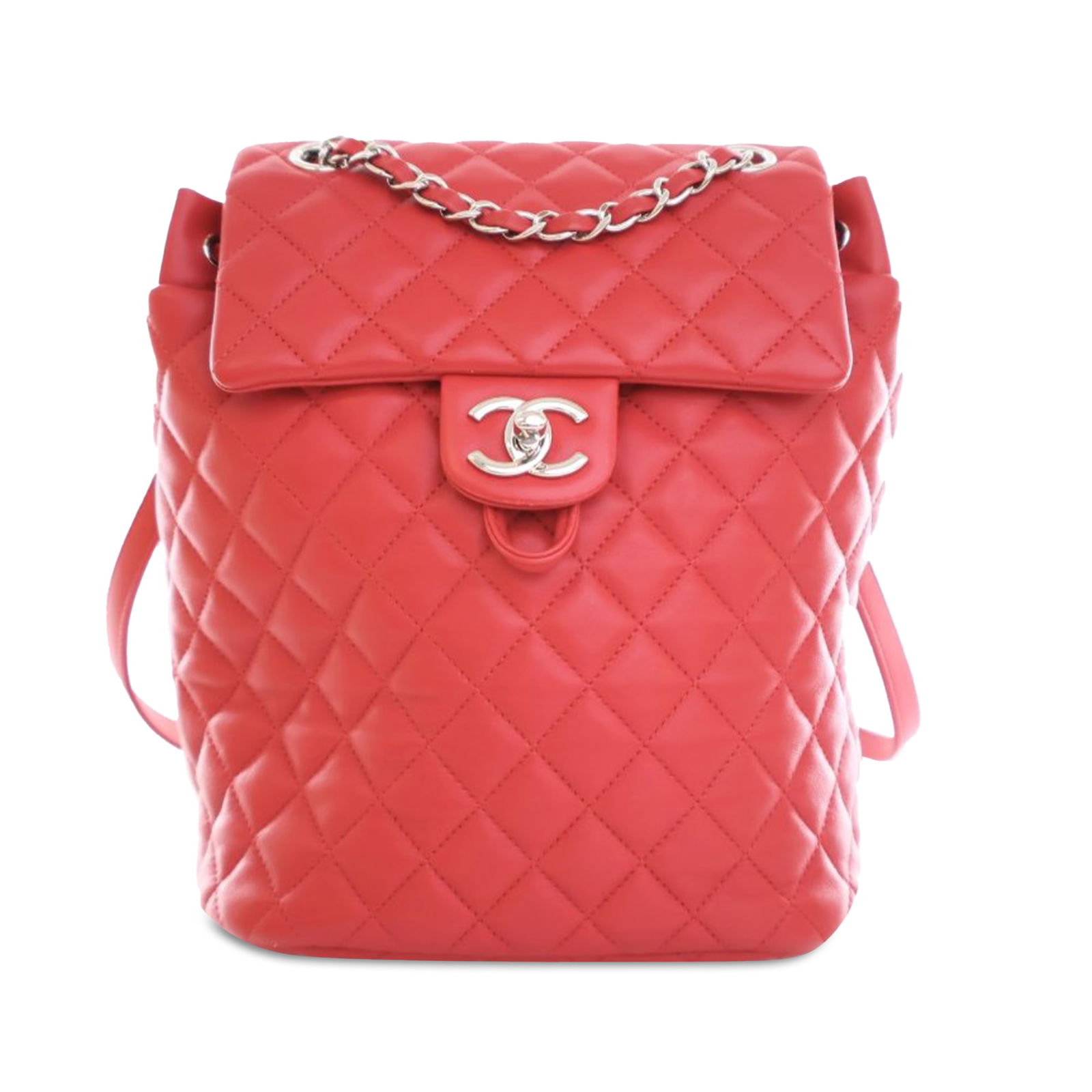 Chanel Small Lambskin Urban Spirit Backpack Red Leather: Chanel Small Lambskin Urban Spirit Backpack Red Leather The Chanel Small Lambskin Urban Spirit Backpack combines elegance and functionality. Crafted from quilted lambskin leather, it features a luxuri