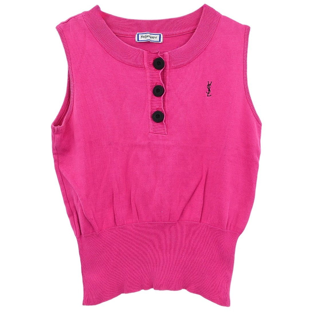 Yves Saint Laurent Vintage Pink Sleeveless Tank Sweater M: Yves Saint Laurent Vintage Pink Sleeveless Tank Sweater M Elevate your casual wardrobe with this Yves Saint Laurent sleeveless sweater in a lovely pink hue. Made from 100% cotton, this vintage piece f