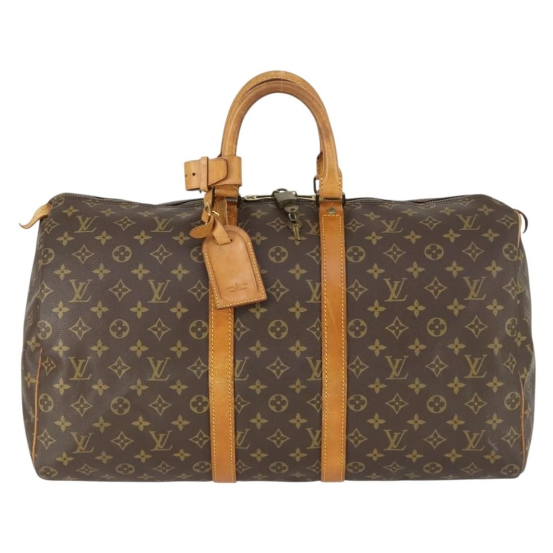 Louis Vuitton Monogram Canvas Keepall Travel Bag 50cm: Louis Vuitton Monogram Canvas Keepall Travel Bag 50cm Louis Vuitton Keepall Bag crafted from brown monogram canvas, designed for women. The bag features notable signs of wear including deformation, ru
