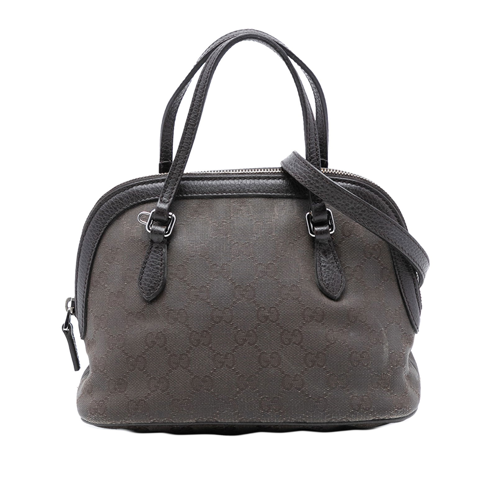 Gucci Mini GG Canvas Brown Dome Satchel with Detachable Strap: Gucci Mini GG Canvas Brown Dome Satchel with Detachable Strap This Gucci Mini GG Canvas Dome Satchel features a canvas body with leather trim, flat leather handles, a detachable flat strap, and a top