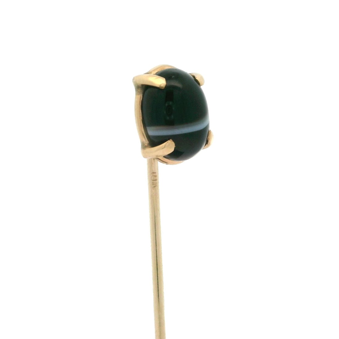 Vintage 10k Yellow Gold Black Agate Stick Pin with White Banding: Vintage 10k Yellow Gold Black Agate Stick Pin with White Banding This vintage collectible stick pin showcases a captivating design featuring a natural genuine black agate stone with elegant white band