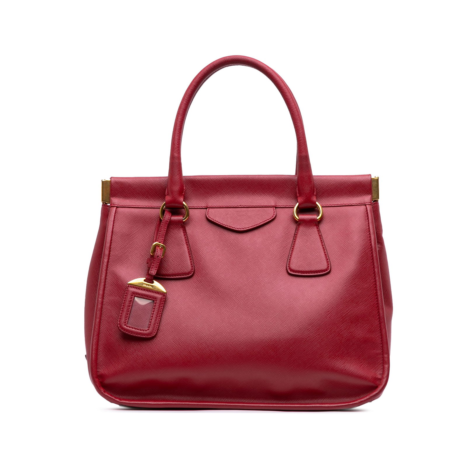 Prada Saffiano Lux Frame Tote Red Leather Bag Italy: Prada Saffiano Lux Frame Tote Red Leather Bag Italy This Prada Saffiano Lux Frame Tote is a stylish accessory crafted from high-quality saffiano leather in a vibrant red color. It features rolled leat