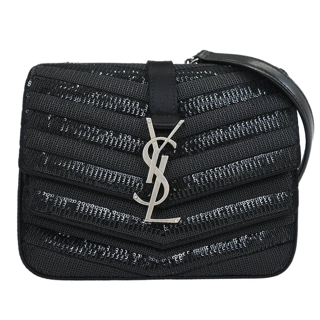 Saint Laurent Sulpice Black Sequins Shoulder Bag ARS575046.0719: Saint Laurent Sulpice Black Sequins Shoulder Bag ARS575046.0719 Elevate your casual ensemble with the Saint Laurent Sulpice Shoulder Bag, a chic accessory that combines style and functionality. Crafte