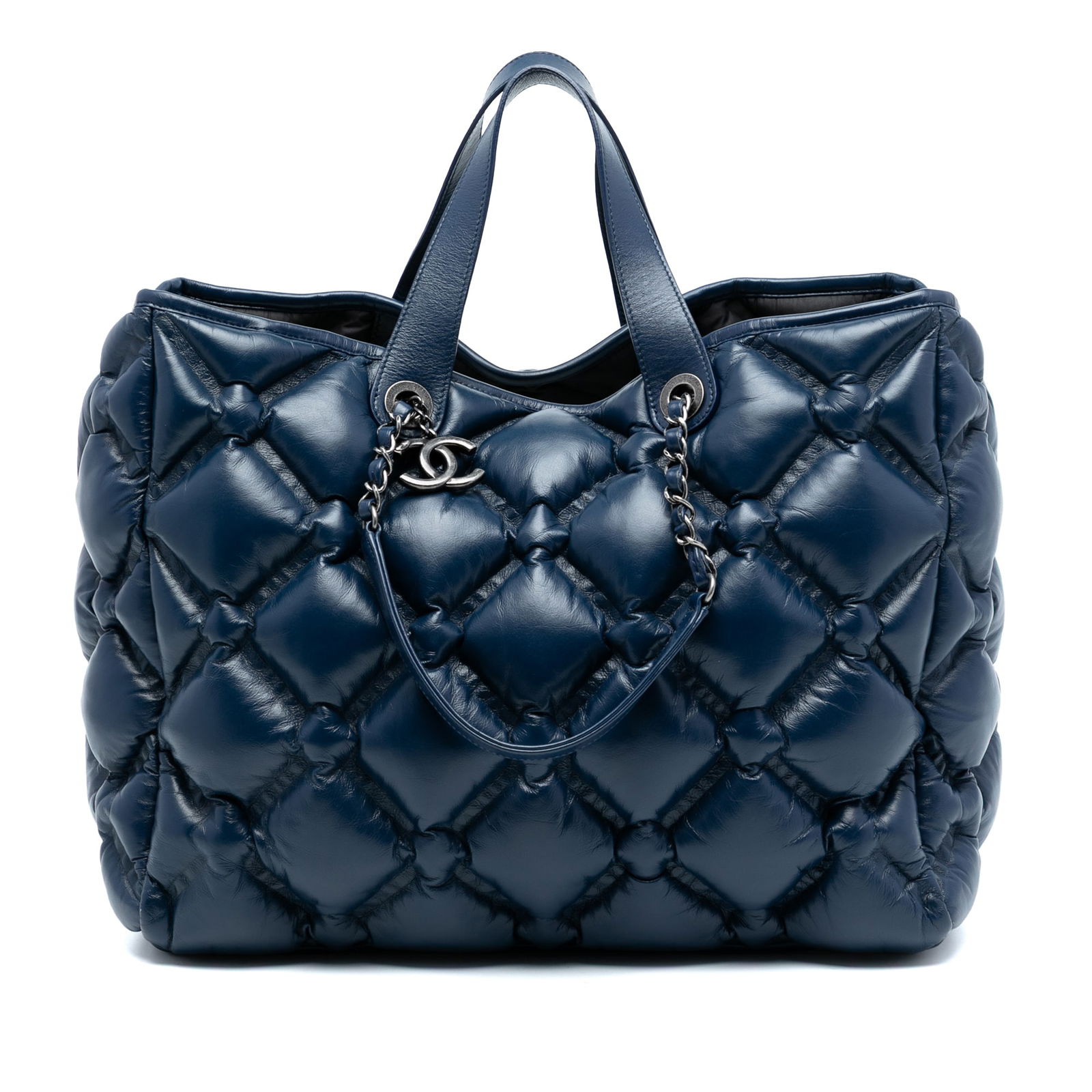 Chanel Chesterfield Quilted Leather Large Shoulder Tote Bag Blue: Chanel Chesterfield Quilted Leather Large Shoulder Tote Bag Blue This Chanel Large Quilted Leather Chesterfield Shopping Tote features a blue leather body with quilted detailing, a flat leather strap,