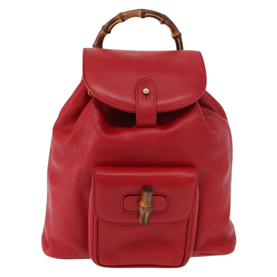 Red Leather Backpack Gucci Vintage Bamboo 21cm x 21cm x 6cm: Red Leather Backpack Gucci Vintage Bamboo 21cm x 21cm x 6cm This vintage Gucci Bamboo Backpack is crafted from red leather and designed for female use. It features a compact size suitable for daily es
