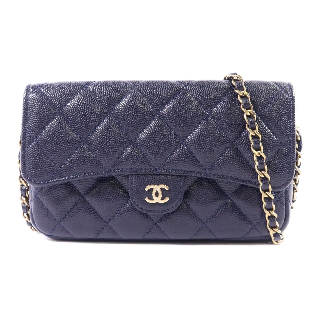 CHANEL Navy Blue Calfskin Leather Shoulder Bag with GHW: CHANEL Navy Blue Calfskin Leather Shoulder Bag with GHW This exquisite CHANEL shoulder bag showcases a stunning navy blue calfskin leather exterior, offering both luxury and durability. The bag featur