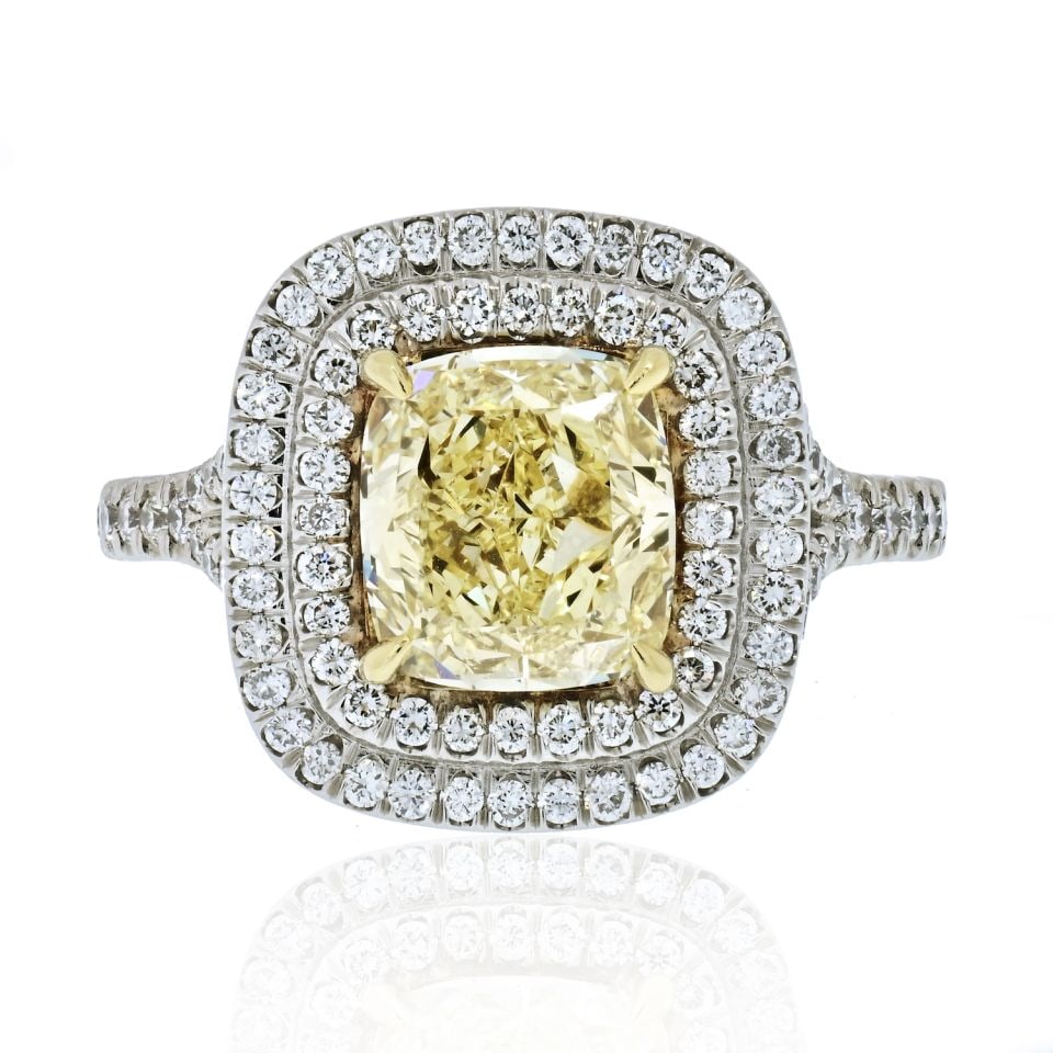 GIA Certified 2.31ct Fancy Intense Yellow Diamond Halo Ring (1 of 4)