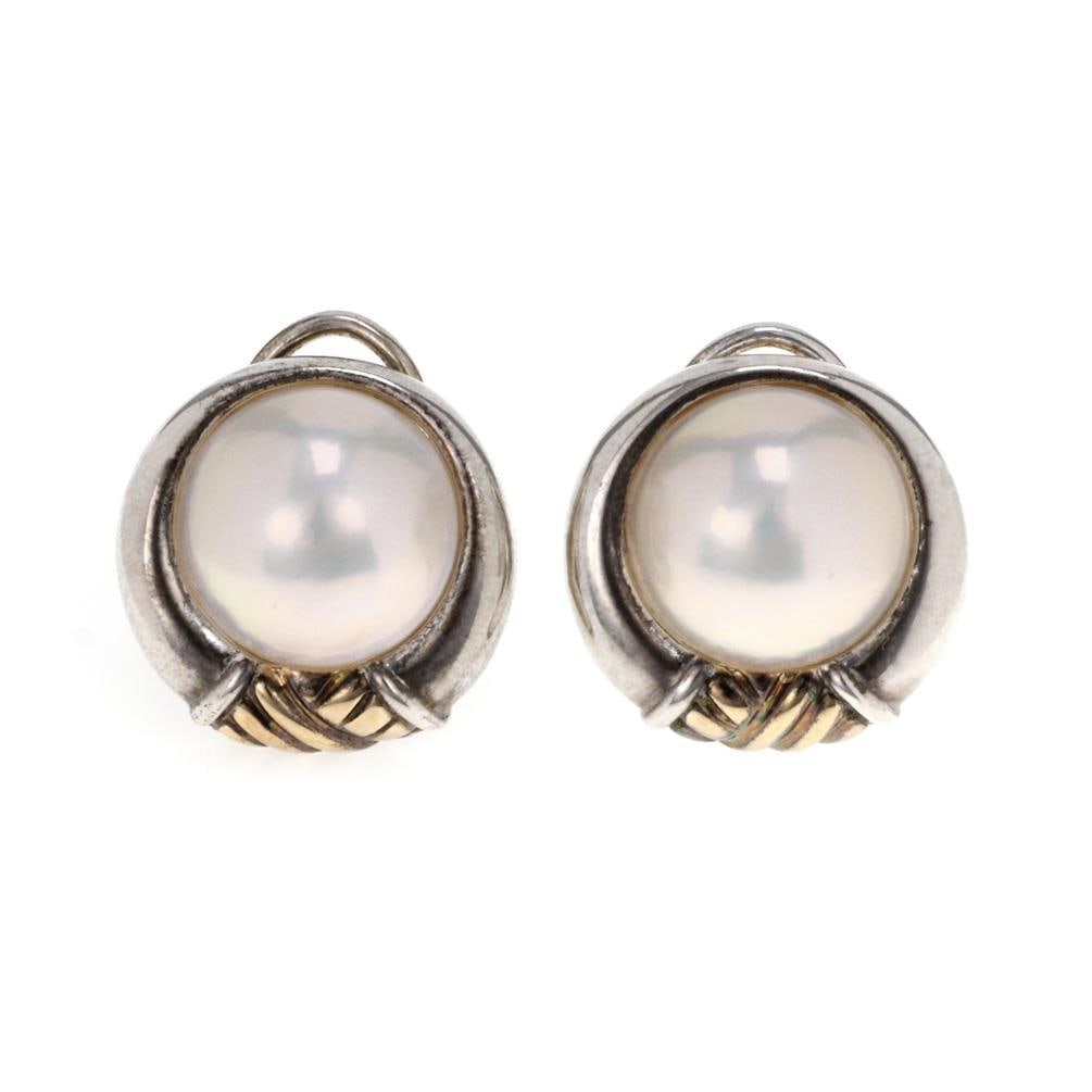 Tiffany & Co Vintage 18k Gold Sterling Silver Mabe Pearl Clip-On Earrings (1 of 4)