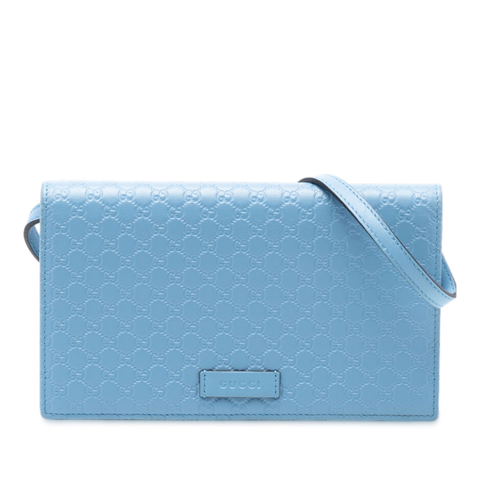 Gucci Microguccissima Blue Leather Crossbody Wallet with Strap (1 of 6)