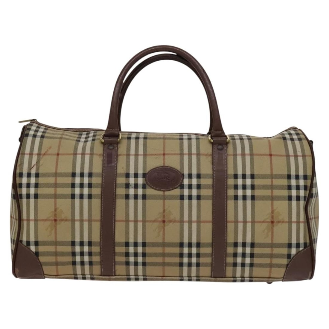 Beige Haymarket Canvas Convertible Duffle from Burberry: Beige Haymarket Canvas Convertible Duffle from Burberry This Burberry Convertible Weekend Duffle Bag features the iconic Haymarket check coated canvas in beige, designed for unisex use. The bag offers