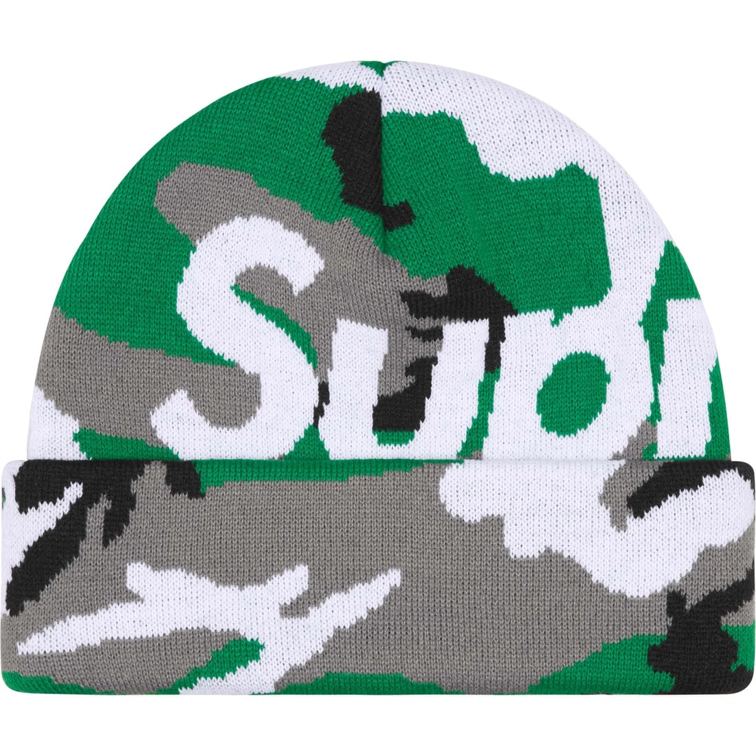 Green Camouflage Knit Beanie with Supreme Oversized Logo (1 of 2)