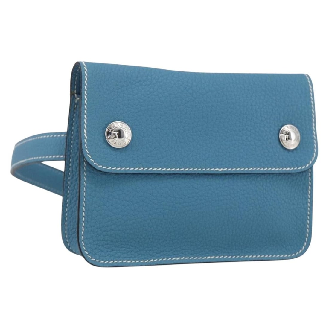 Hermes Leather Waist Bag Blue and Silver with Pochette and Dust Bag: Hermes Leather Waist Bag Blue and Silver with Pochette and Dust Bag This HERMES Pochette Green waist bag features a sleek design crafted from leather in blue and silver tones. Made in France, it offer