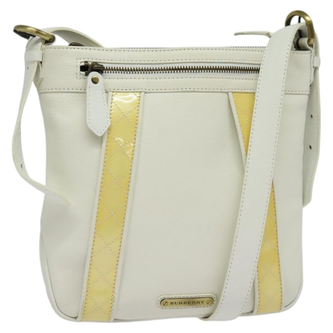 Burberry White Leather Shoulder Bag 28cm by 25cm by 6cm: Burberry White Leather Shoulder Bag 28cm by 25cm by 6cm This Burberry unisex shoulder bag is crafted from white leather and designed for versatile everyday use. It features a shoulder strap and metal