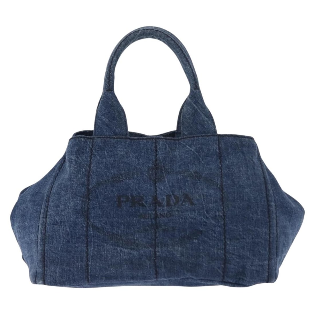 Denim Blue Prada Canapa MM Tote Bag Convertible Style: Denim Blue Prada Canapa MM Tote Bag Convertible Style This Prada Canapa Convertible Tote for women features blue denim material with gold-tone hardware. The handbag measures 34cm x 21cm x 21cm and is