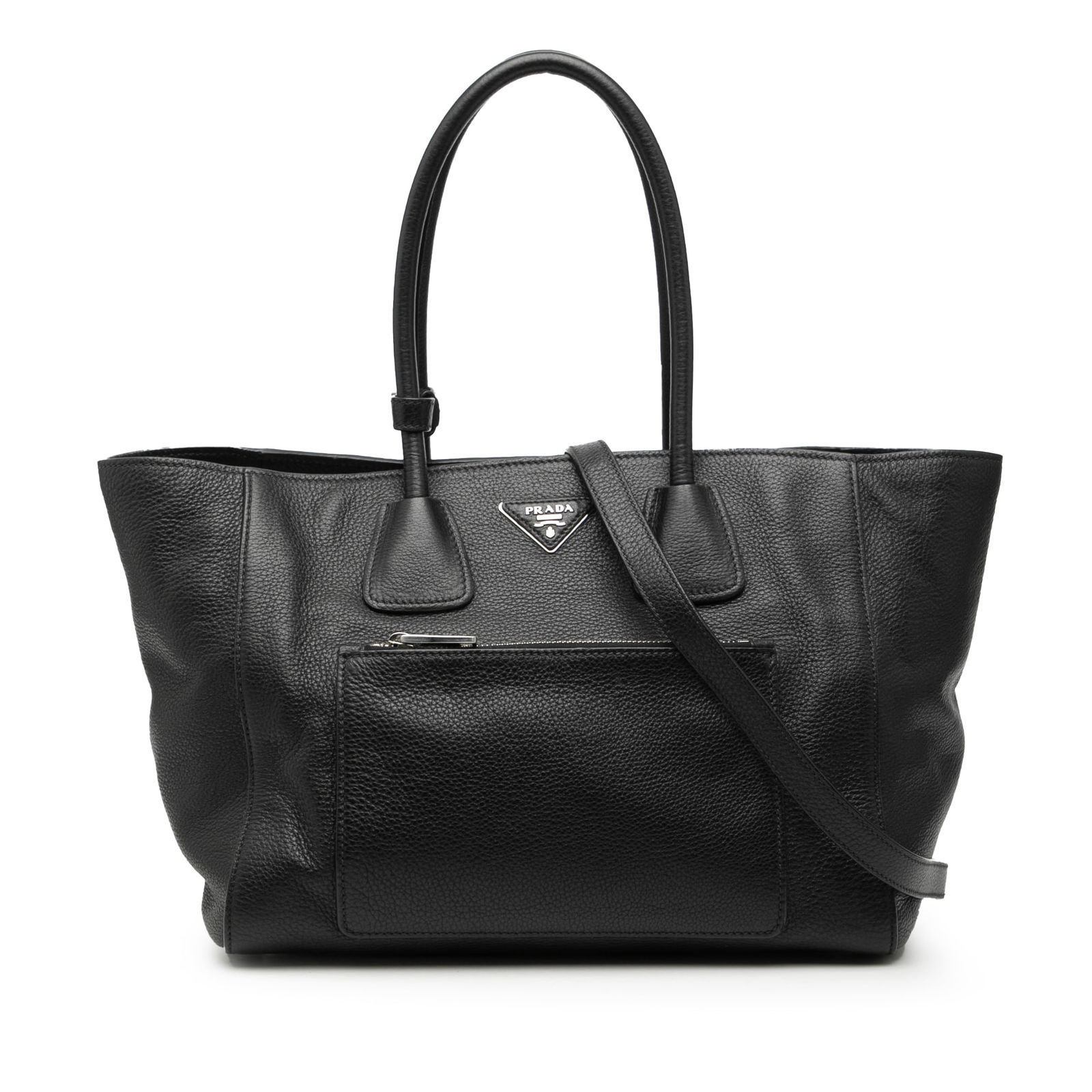Black Leather Prada Vitello Daino Satchel with Detachable Strap (1 of 7)