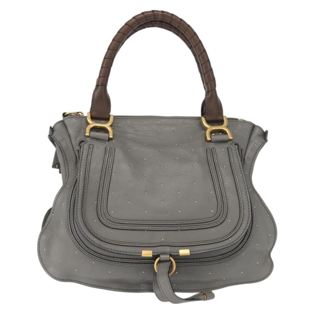 Chloe Marcie Gray Leather Shoulder Bag 36cm by 27cm by 11cm: Chloe Marcie Gray Leather Shoulder Bag 36cm by 27cm by 11cm This Chloe Marcie shoulder bag is crafted from gray leather and designed for women. It features a spacious interior with a pocket, complemen