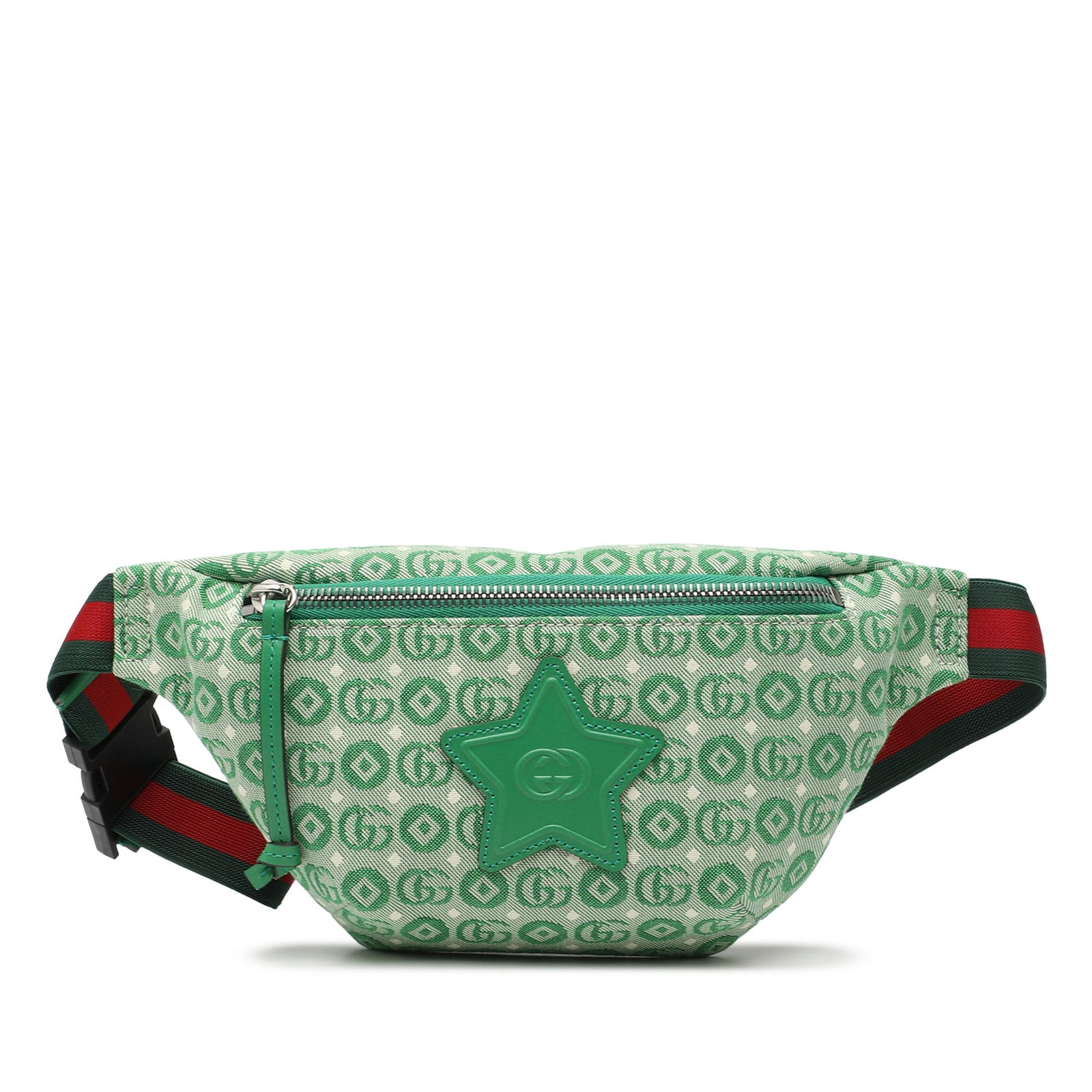 Gucci Kids Star Print GG Canvas Waist Belt Bag: Gucci Kids Star Print GG Canvas Waist Belt Bag This Gucci Kids GG Canvas Star Belt Bag features a printed canvas body with a green star pattern, a flat waist strap, and a top zip closure. Made in Ital