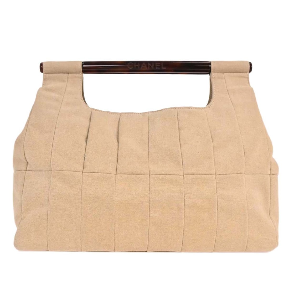 Chanel Medium Beige Canvas and Leather Double Handle Tote Bag: Chanel Medium Beige Canvas and Leather Double Handle Tote Bag This Chanel beige canvas handbag features a medium-sized tote style with double handles and a magnetic closure. Crafted from canvas leathe
