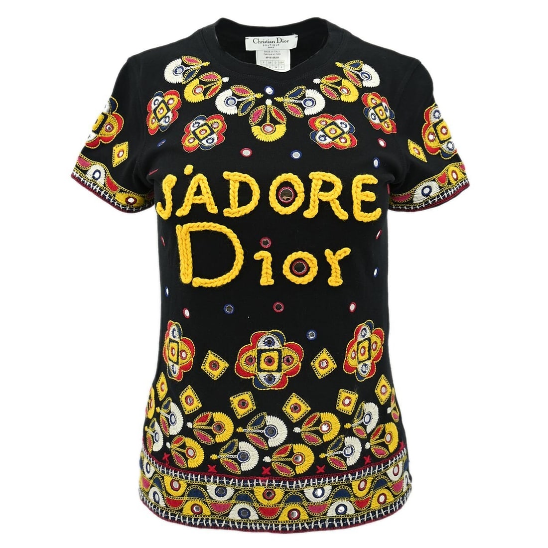 Dior Embroidered Logo Black Cotton Short Sleeve T-Shirt Size 36: Dior Embroidered Logo Black Cotton Short Sleeve T-Shirt Size 36 This Christian Dior short sleeve T-shirt features a round neckline and an embroidered logo accent. Made in Italy from 100% cotton, it co