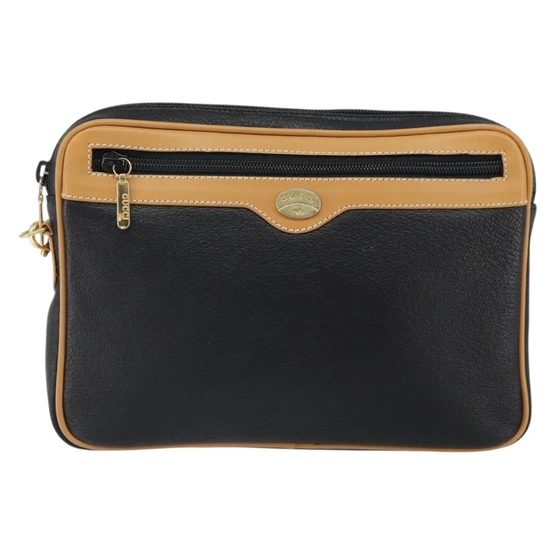 Black Leather Gucci Clutch for Women Vintage Style: Black Leather Gucci Clutch for Women Vintage Style This vintage Gucci clutch bag is crafted from black leather, designed for women. It features a compact rectangular shape suitable for elegant occasio
