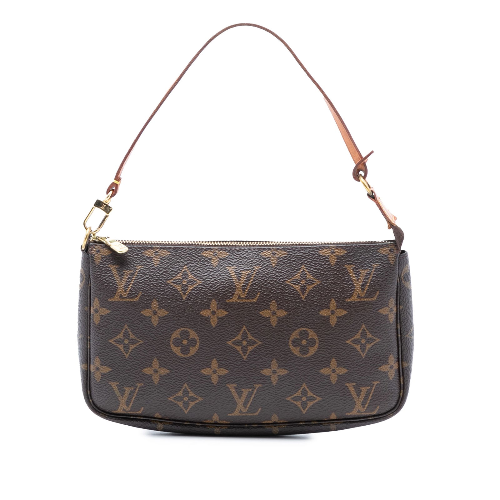 Louis Vuitton Pochette Accessoires Monogram Canvas Brown Handbag: Louis Vuitton Pochette Accessoires Monogram Canvas Brown Handbag This Louis Vuitton Monogram Pochette Accessoires features the signature monogram canvas body, a flat vachetta leather handle, and a top