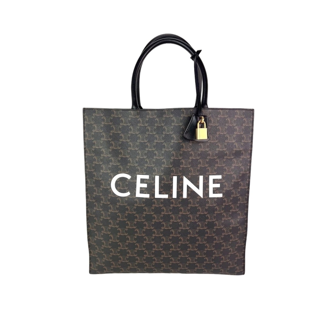 Celine Triomphe Vertical Cabas Tote Black Monogram Canvas Gold Hardware: Celine Triomphe Vertical Cabas Tote Black Monogram Canvas Gold Hardware Introducing the Celine Triomphe Vertical Cabas, a chic and versatile tote designed for the modern individual. This elegant bag f